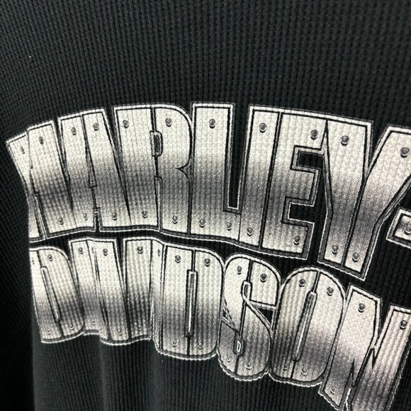 Harley-Davidson Waffle Knit Sweater Graphic Print Long Sleeve Black Mens Size XL - Picture 2 of 5